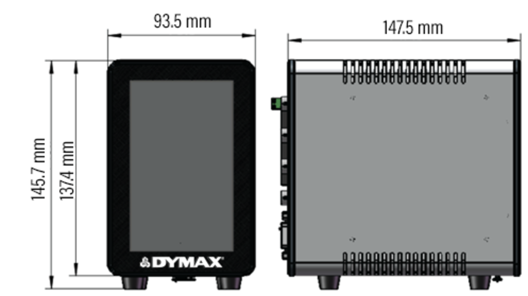 Diagrama de dimensiones del BlueWave® QX4 V2 de Dymax